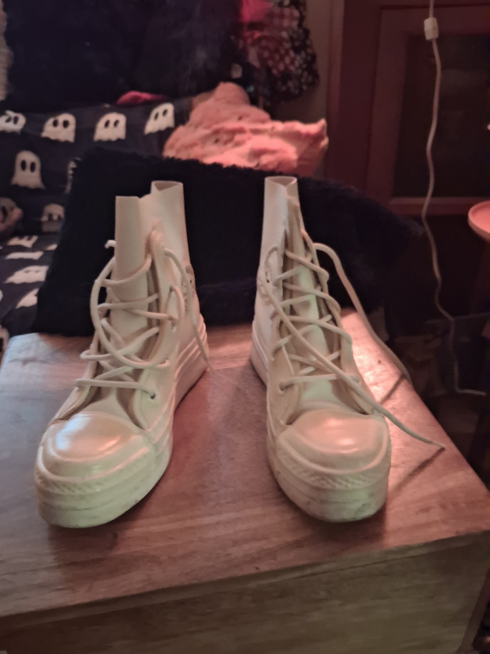 Converse Cream High-Top Platform Combat Boots